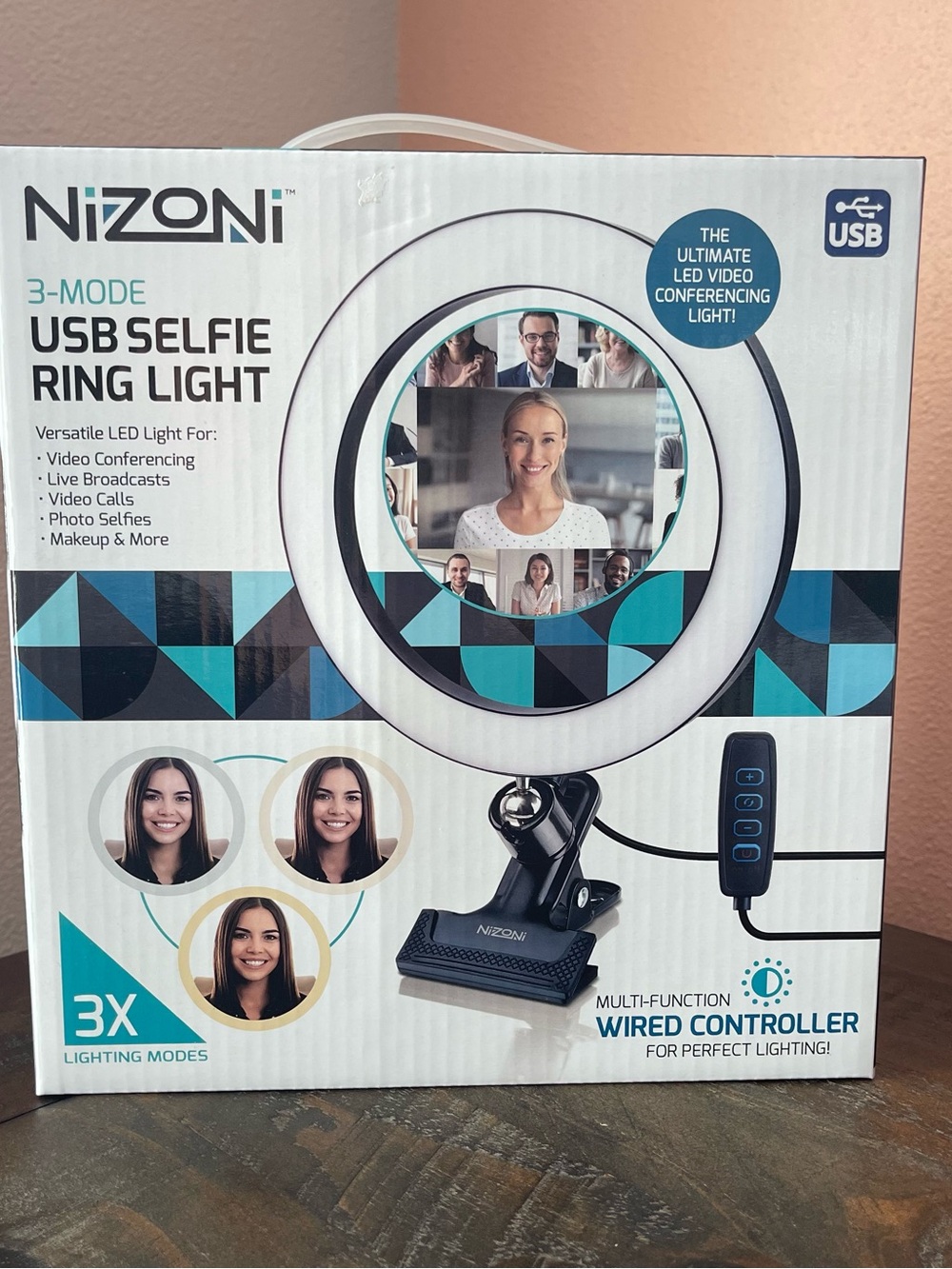 Nizoni 3-Mode USB Selfie Ring Light with Wired Controller